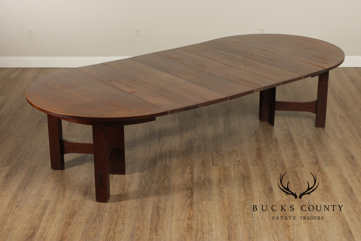 Gustav Stickley Antique Round Mission Oak Expandable Five-Leg Dining Table