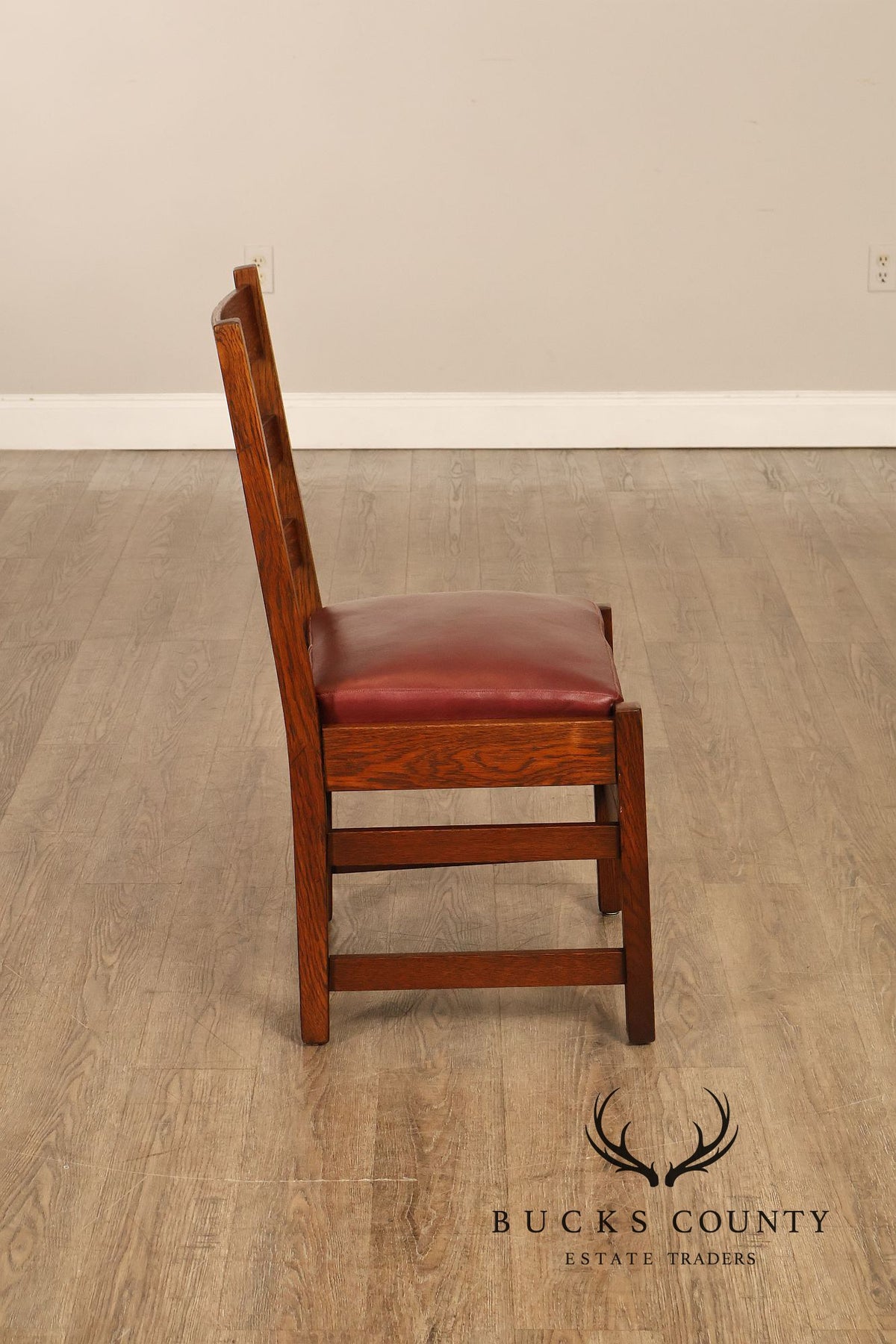 Antique L. & J. G. Stickley Set Of Four Oak Ladder Back Dining Chairs  #800