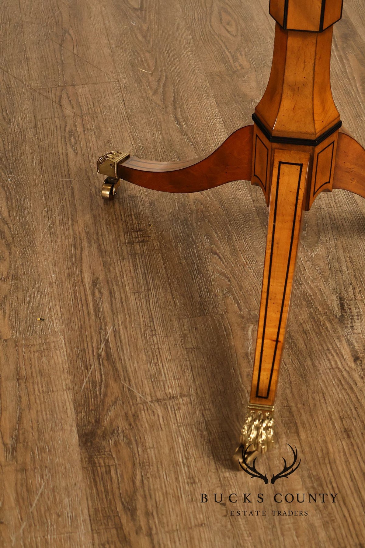 Baker Stately Homes Marquetry Inlaid Pedestal Side Table