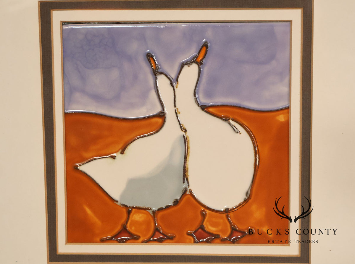 Pair of Harris G. Strong Framed Duck Ceramic Tile Matted Art
