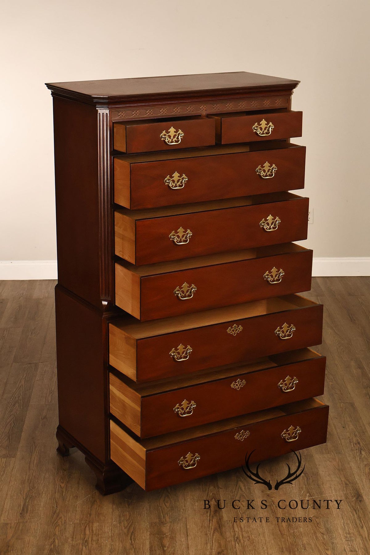 Baker Chippendale Style Mahogany Chest On Chest Highboy