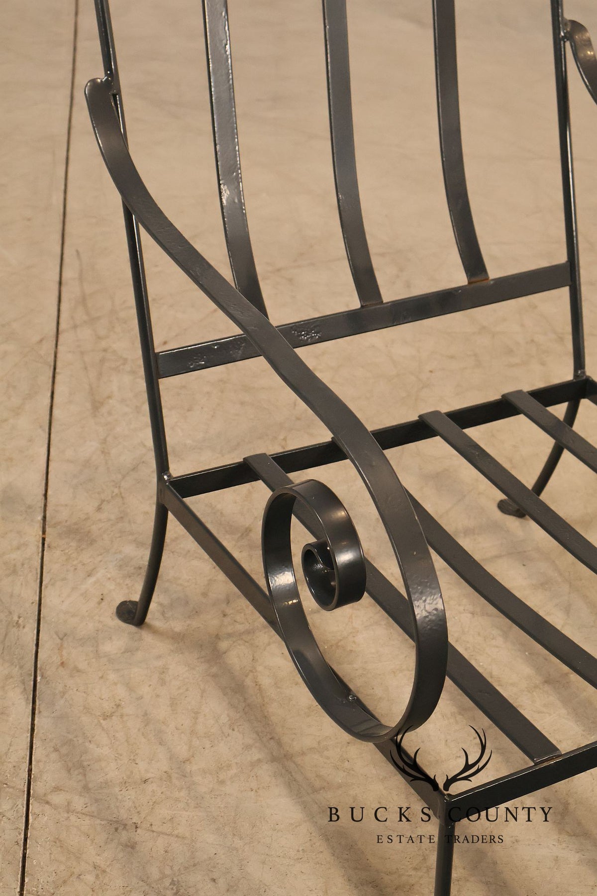 Vintage Pair of Wrought Iron Scroll Arm Lounge Chairs