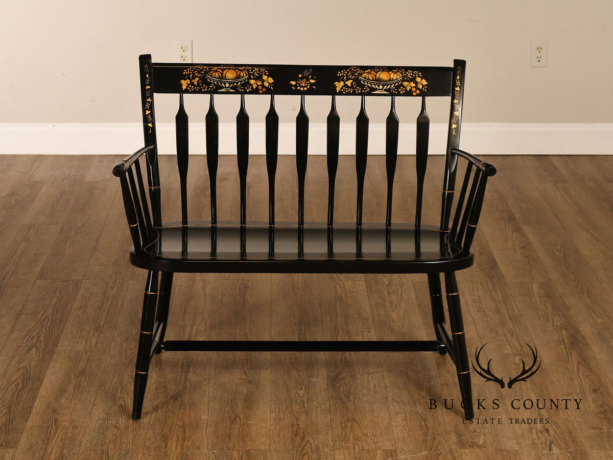 Nichols & Stone Black Stenciled Windsor Bench