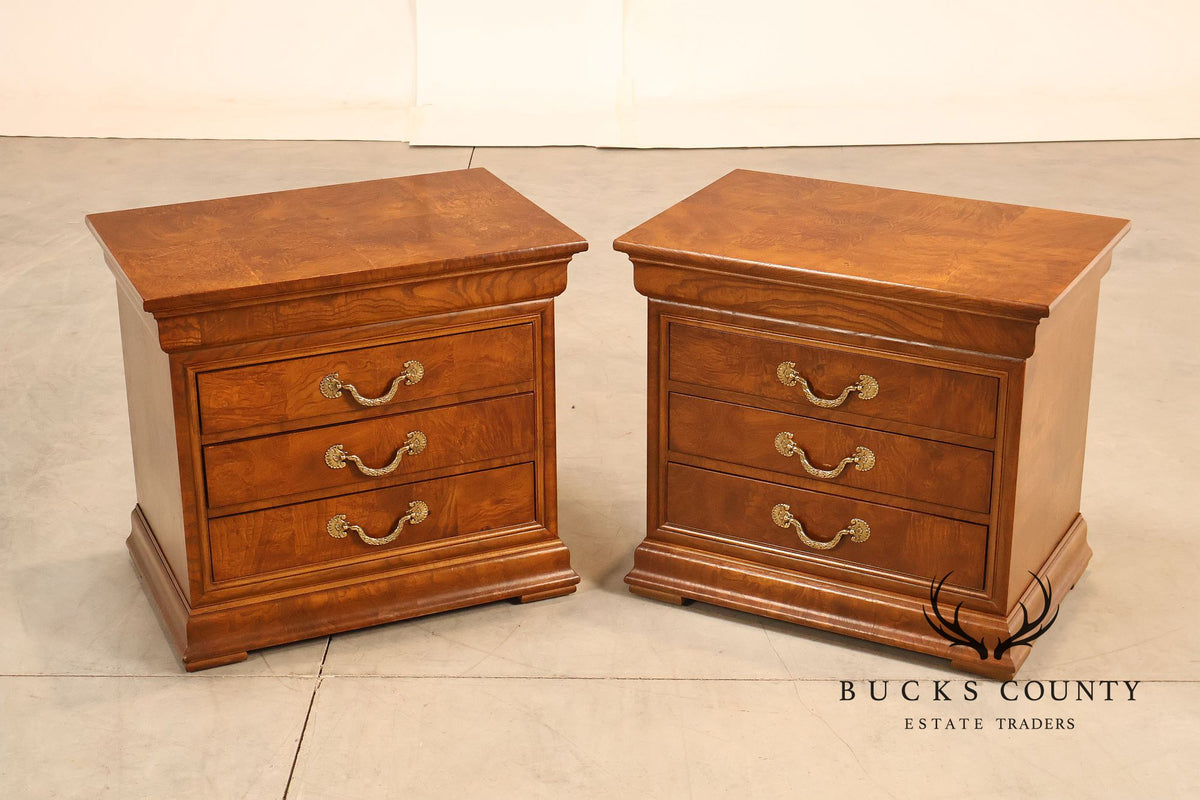 Henredon 'Charles X' Pair of  Burlwood Nightstands