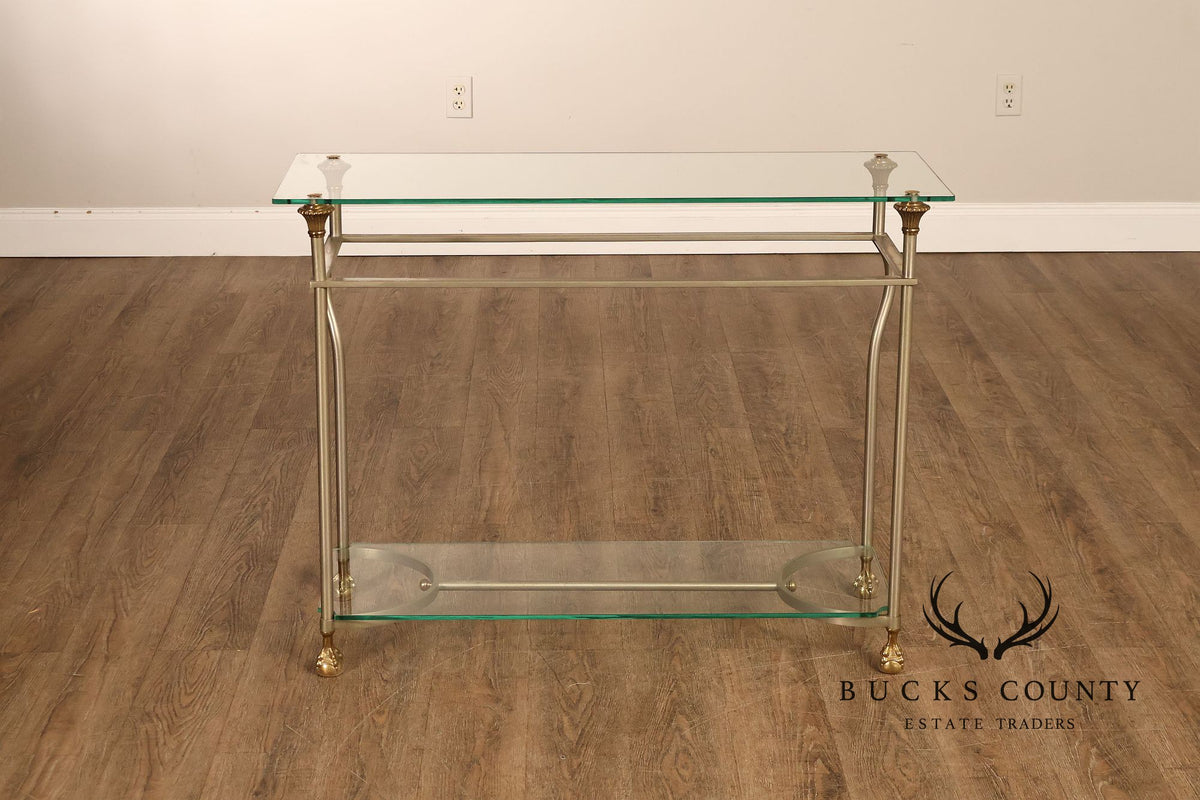 Directoire Style Italian Brass Steel And Glass Two Tier Console Table