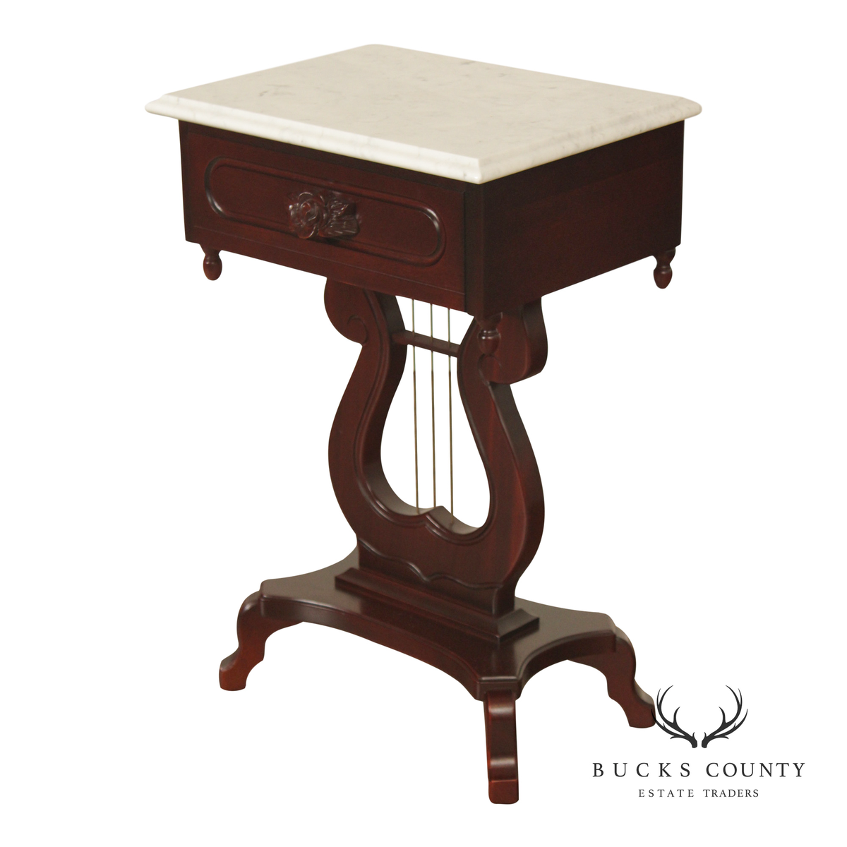 Victorian Style Marble Top Mahogany Side Table