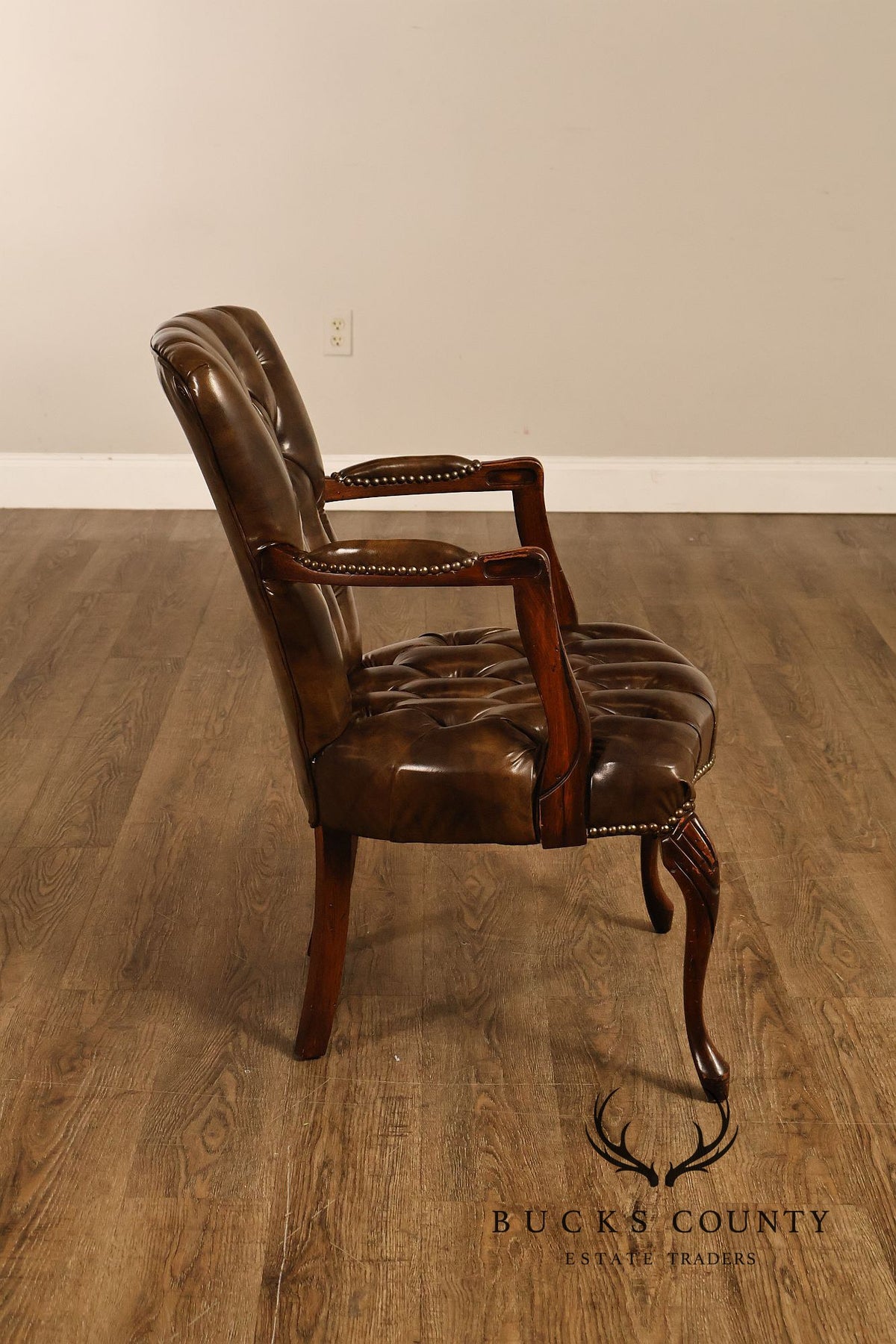 Vintage Chippendale Style Pair Of Tufted Armchairs