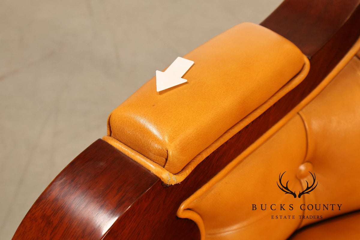Mariner Leather Swivel Office Chair With Tufted Back And Carved Mahogany Base