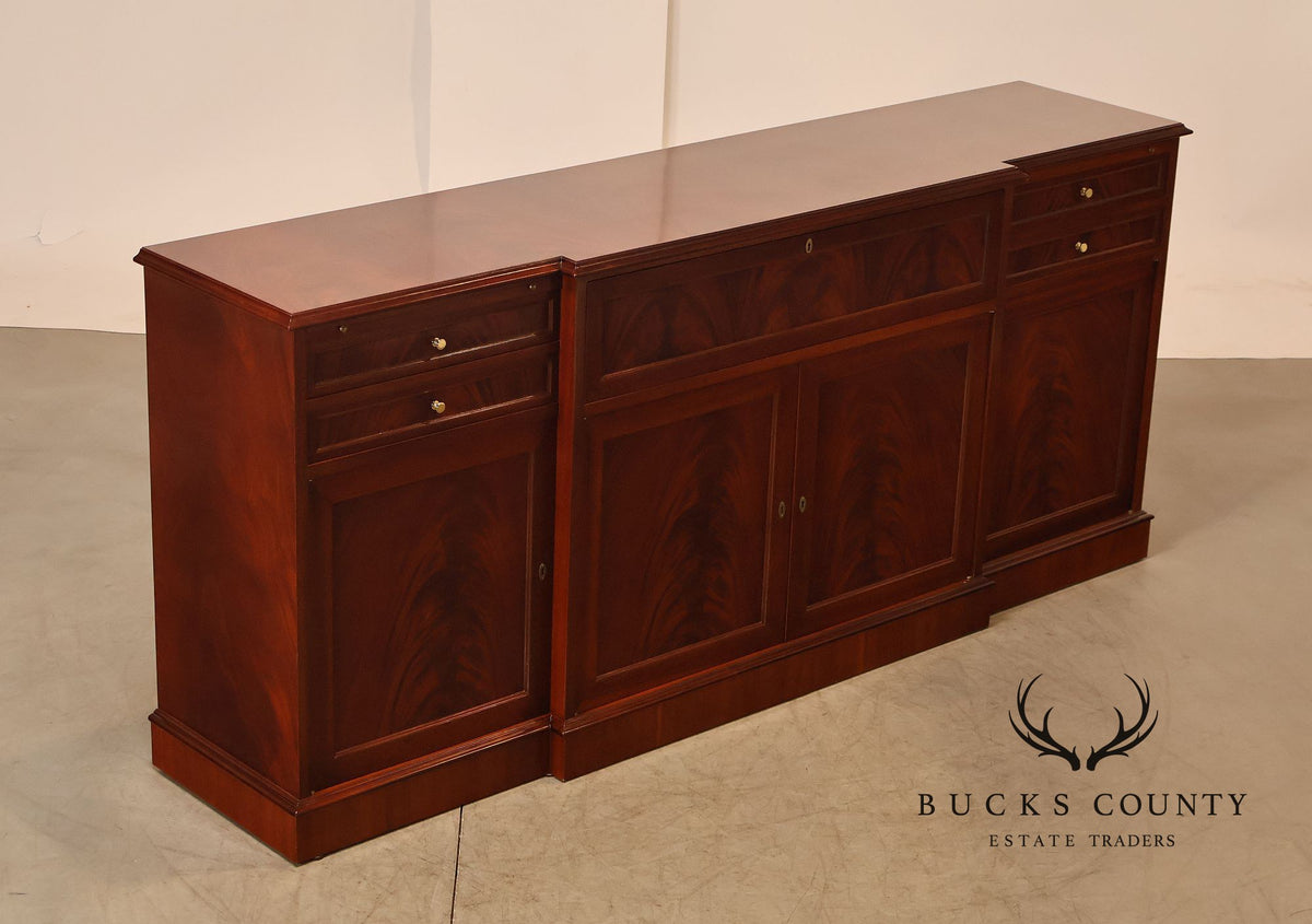 Flame Mahogany Breakfront Buffet Sideboard with Drop Front Secretary Desk
