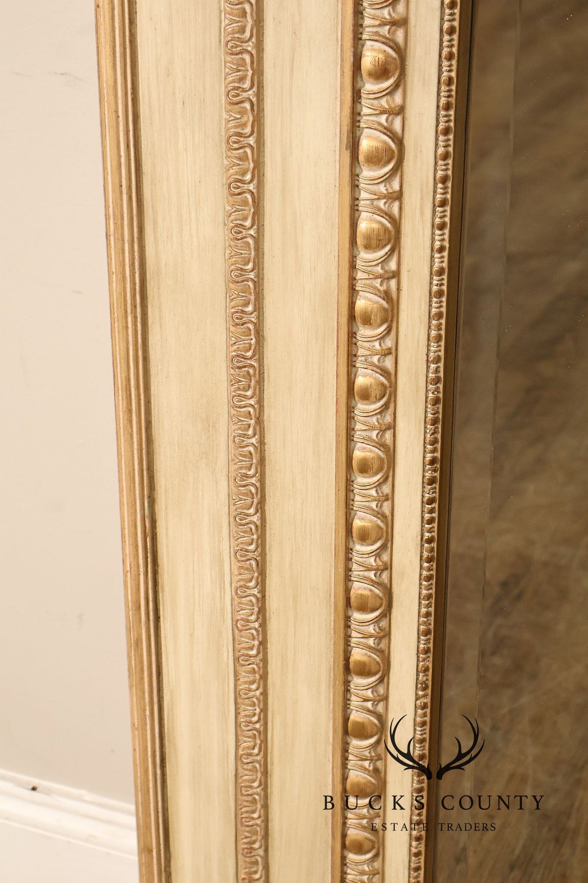 French Neoclassical Style Distress Painted Trumeau Mirror
