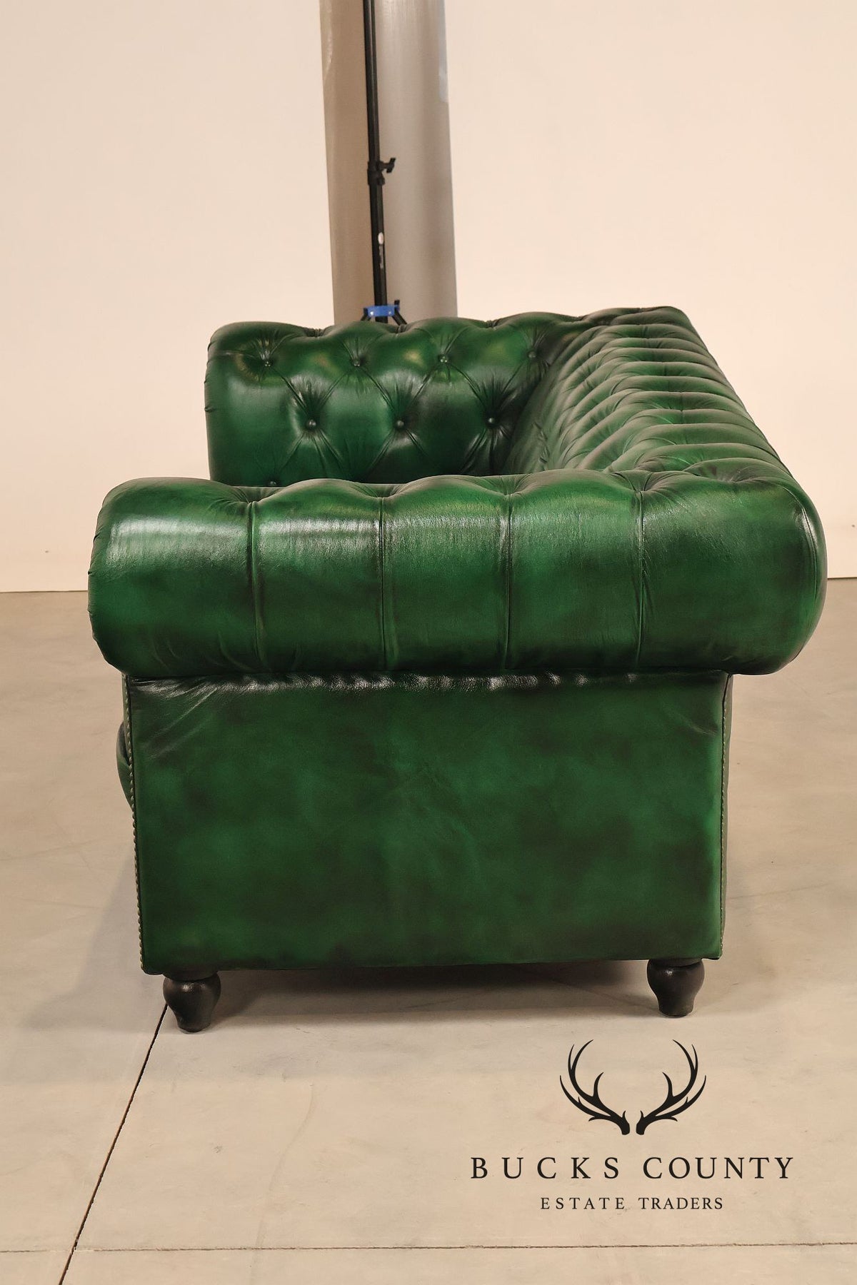 Chesterfield Style  Green Leather Sofa
