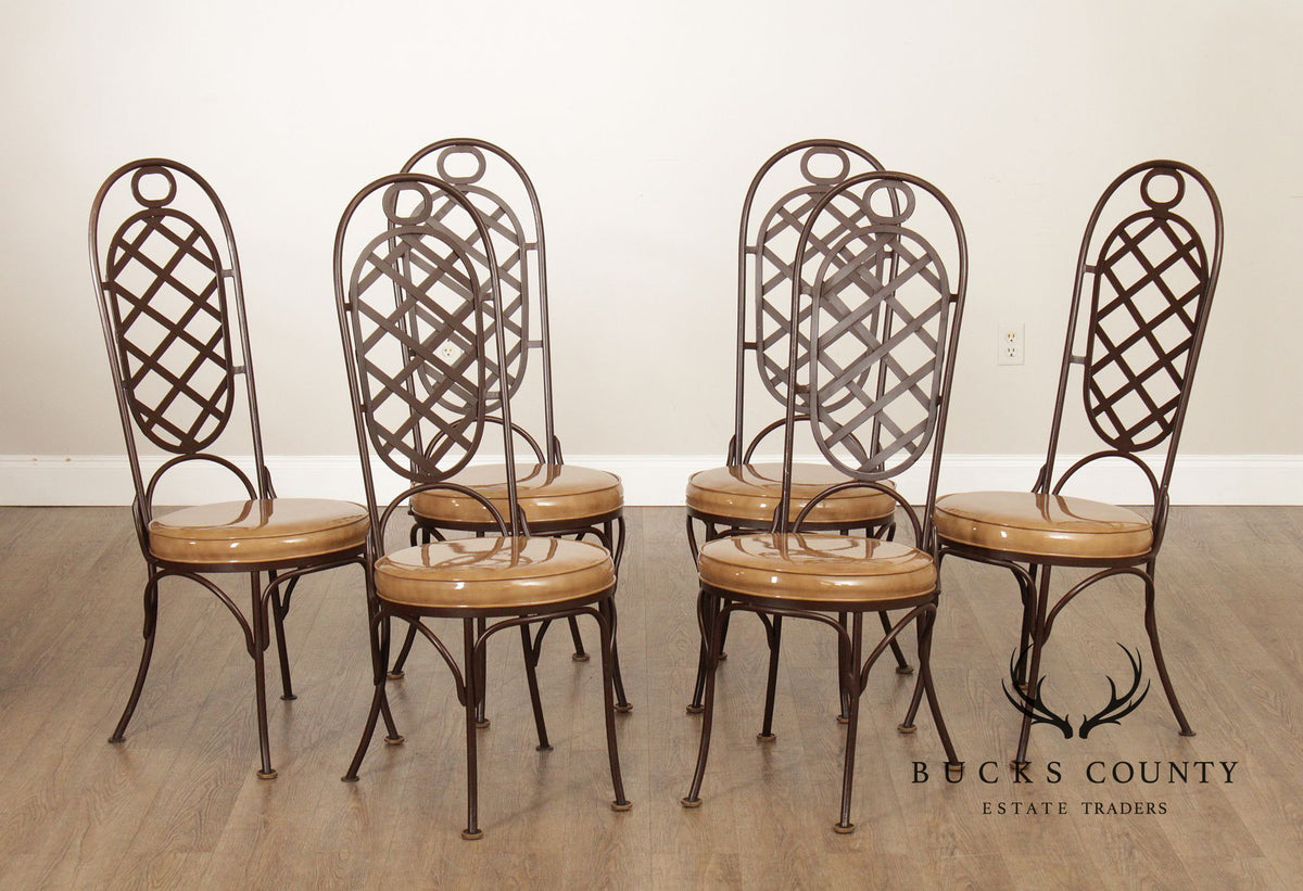 Creative Metal Products Set of Six Wrought Iron Lattice Dining Chairs
