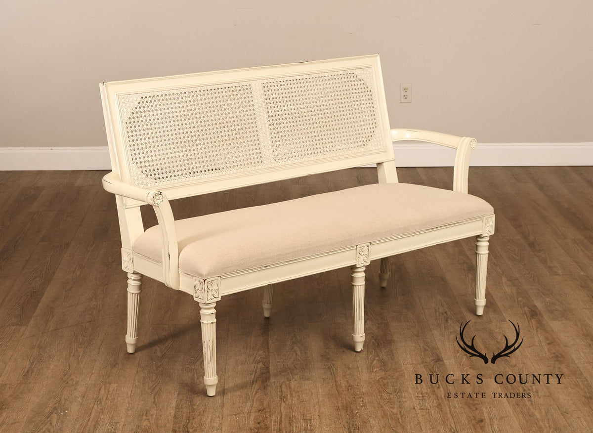 Alden Parkes Country French Louis XVI Style Caned Back Painted Settee