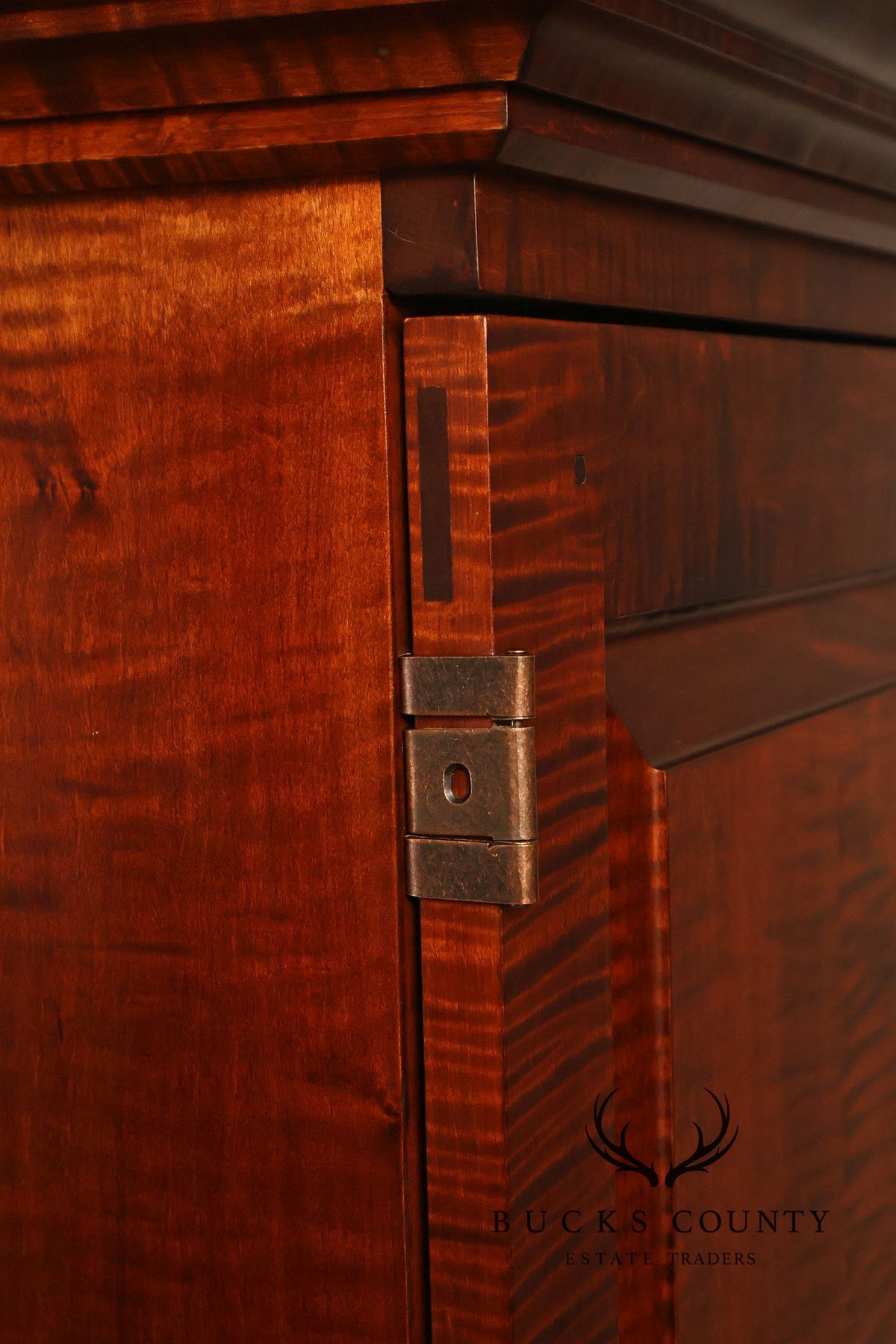 Custom Tiger Maple Two-Piece Four-Door Cabinet Armoire