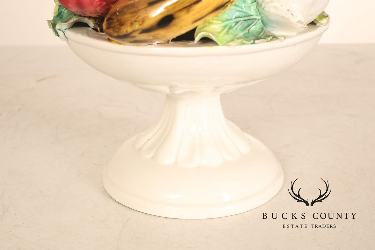 Italian Glazed Ceramic Fruit Basket Centerpiece