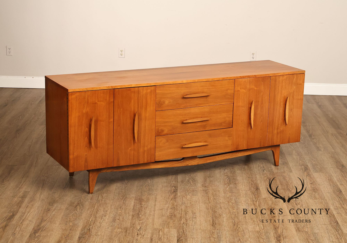 Mid Century Modern Sculpted Walnut Long Dresser