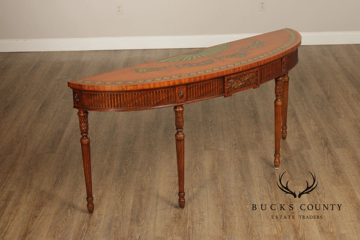Maitland Smith Adams Paint Decorated Demilune Console Table