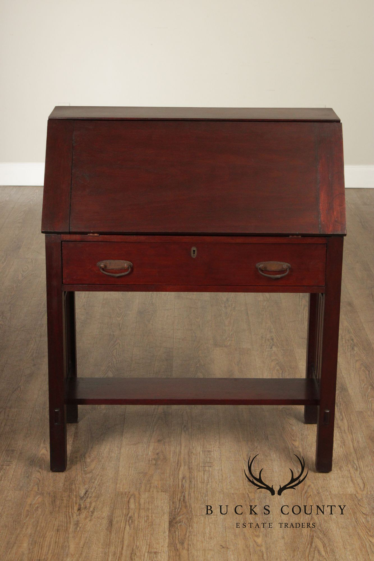 Antique Mahogany Arts And Crafts Slant Front Writing Desk