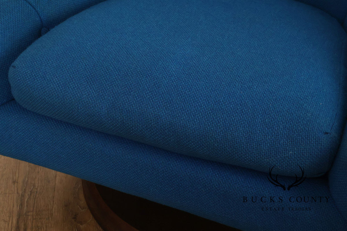 Schnadig Mid Century Modern  Blue Upholstered Swivel Lounge Chair
