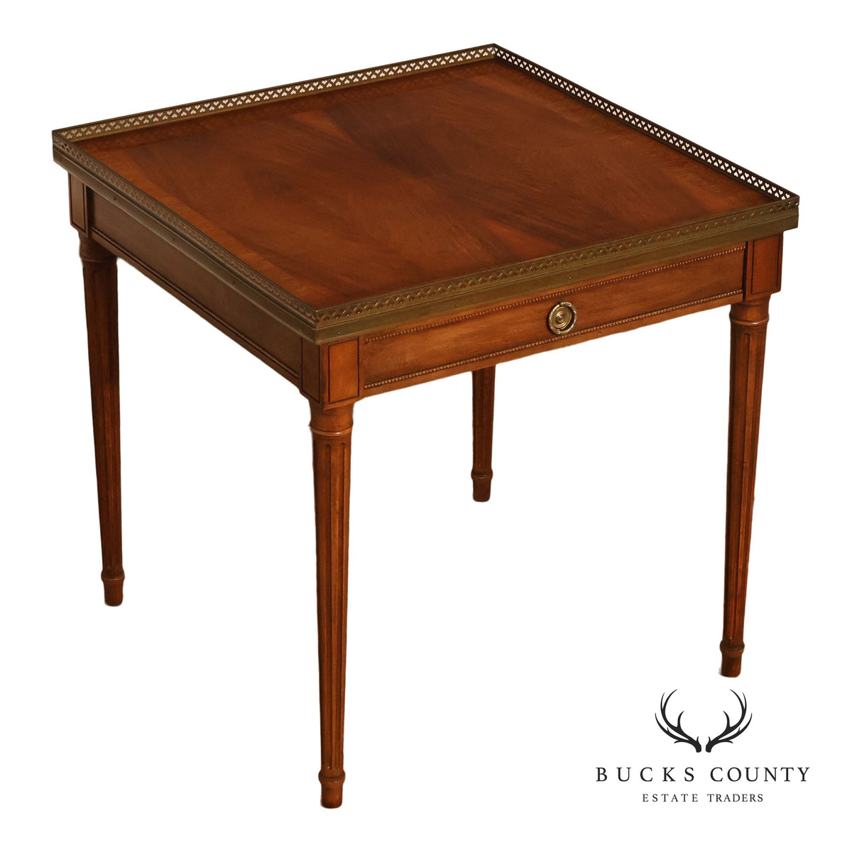 Title: Baker Furniture Louis XVI Style Mahogany Brass Gallery Side Table