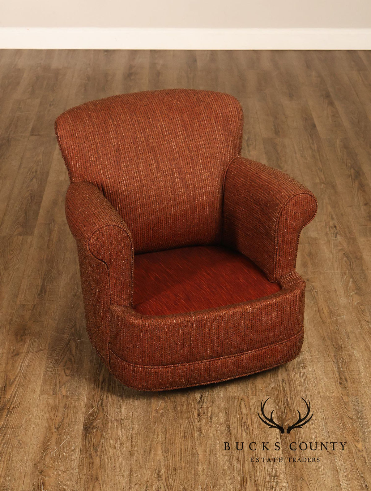 Leggett & Platt Pair Of Upholstered Swivel Glider Club Chairs With Round Ottoman