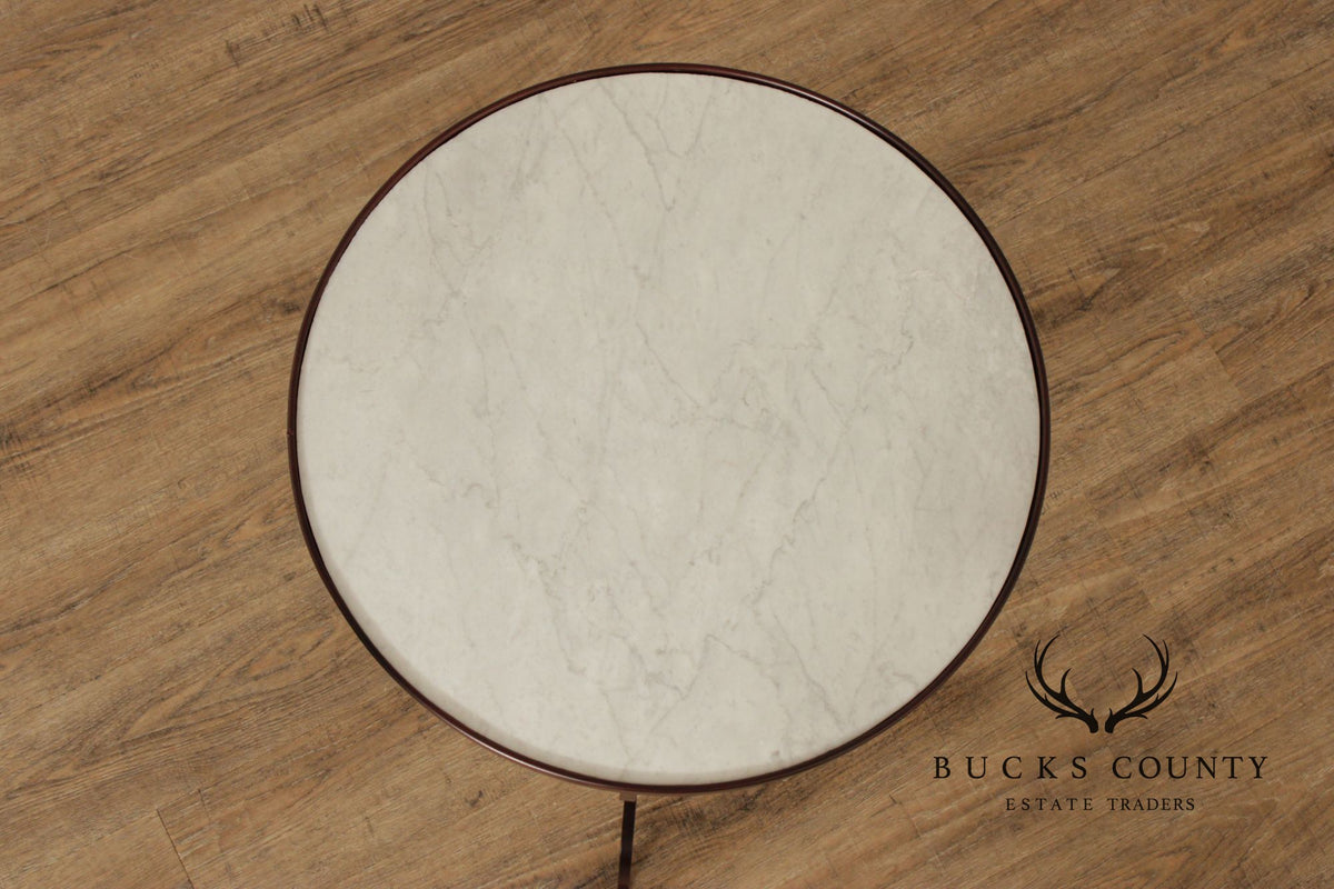 Vintage Wrought Iron and Round Marble Top Side Table