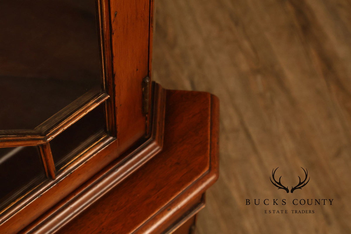 Georgian Style Narrow Mahogany Corner Cabinet With Geometric Glass Door