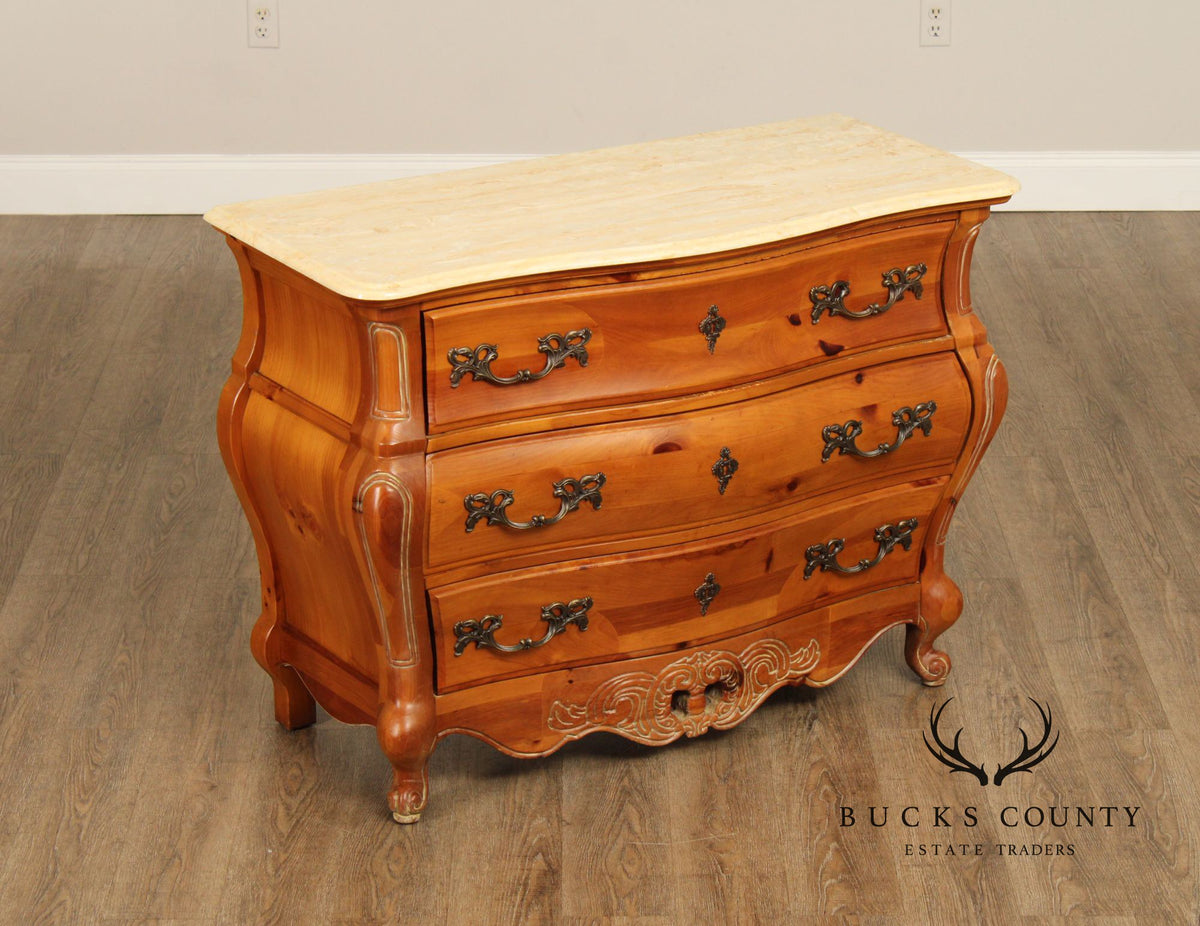 French Country Style Marble Top Pine Commode