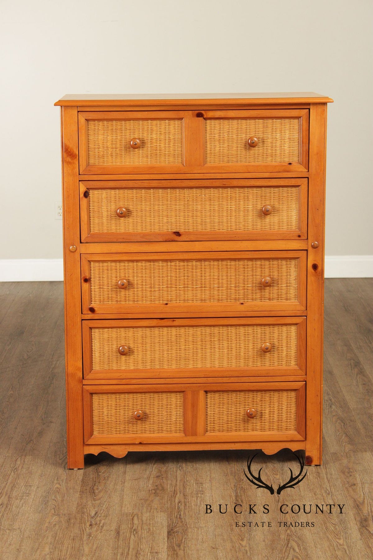 Stanley Furniture Pine and Wicker Chest of Drawers