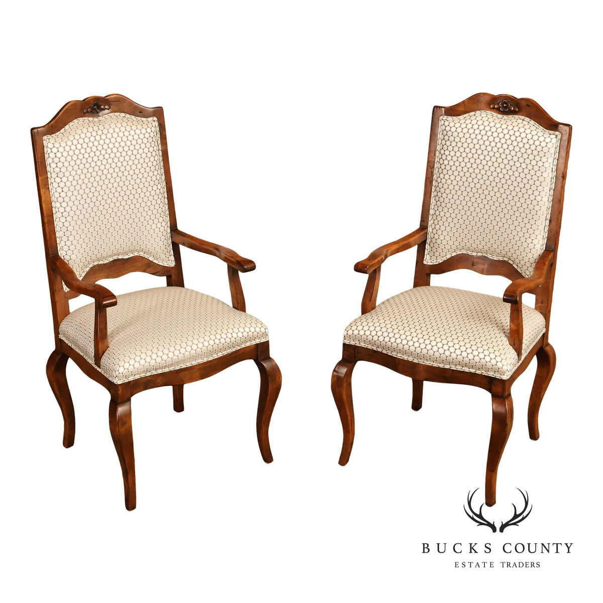 Guy Chaddock Pair Of Country French Upholstered Dining Armchairs