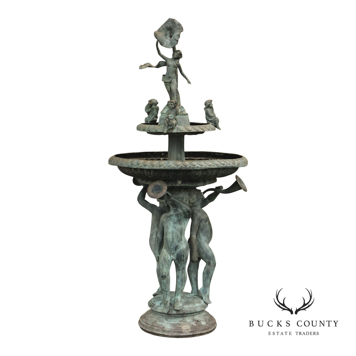 Vintage Two Tier Cherub Bronze Garden Fountain