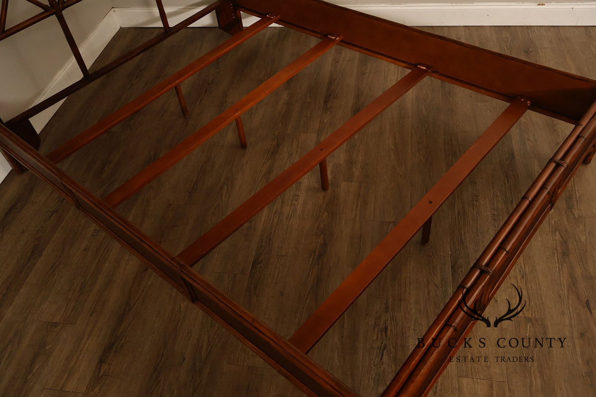 Chinese Chippendale Style Faux Bamboo and Rattan Queen Bed Frame