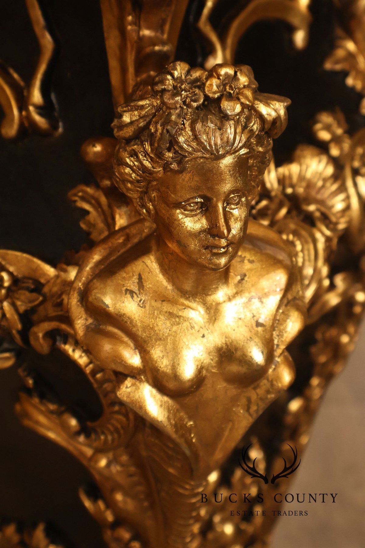 Italian Renaissance Style Pair of Slate Top Figural Carved Pedestals