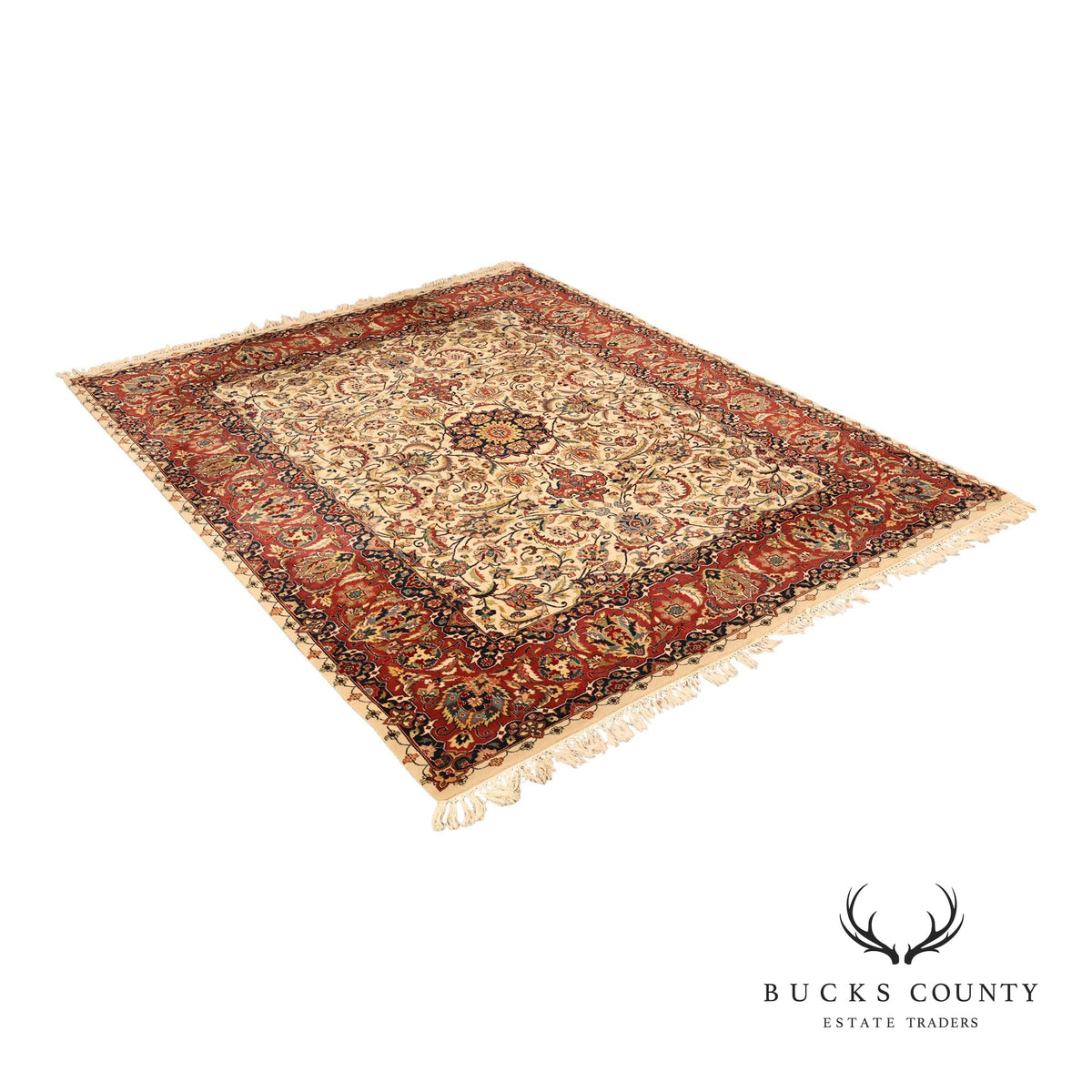 Hand Knotted Kashan Style Wool Area Rug 9x12 Floral Medallion