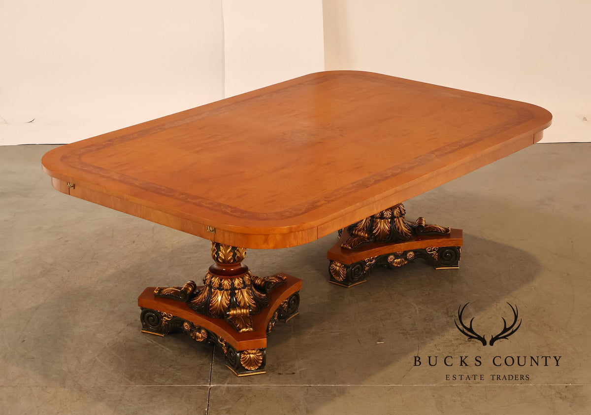 Ala Mobili Style Neoclassical Style Inlaid Double Pedestal Extension Dining Table