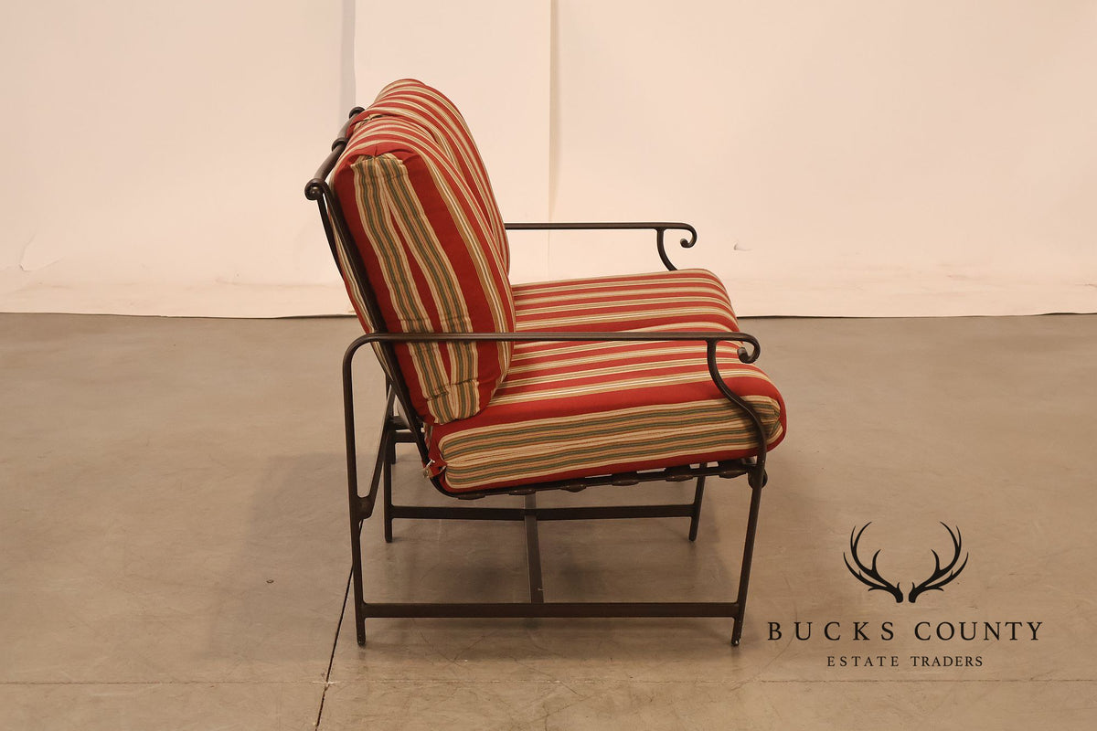 Brown Jordan Outdoor Metal Frame Loveseat With Striped Cushions