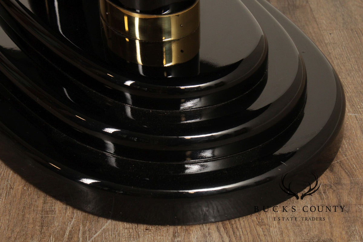 Henredon 'Scene Three' Oval Expandable Black Lacquered And Burl Walnut Dining Table