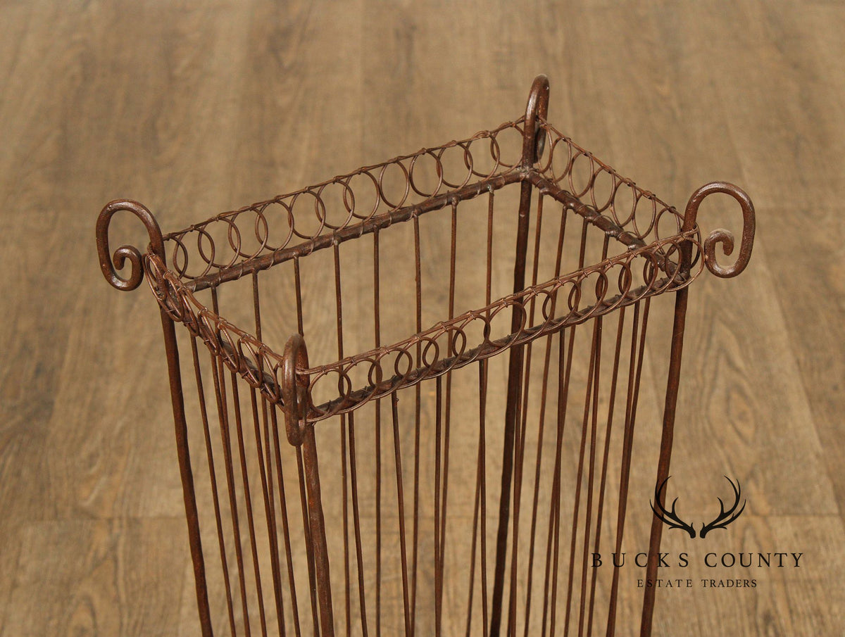 Vintage Wrought Iron Umbrella Stand with Red Liner