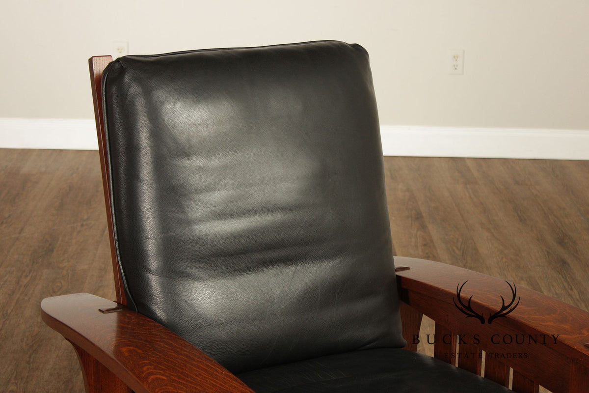 Stickley Mission Collection Oak Bow Arm Morris Chair and Ottoman