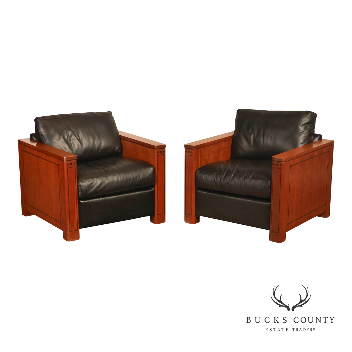 Stickley 21st Century Collection Pair of Black Leather Lounge Chairs