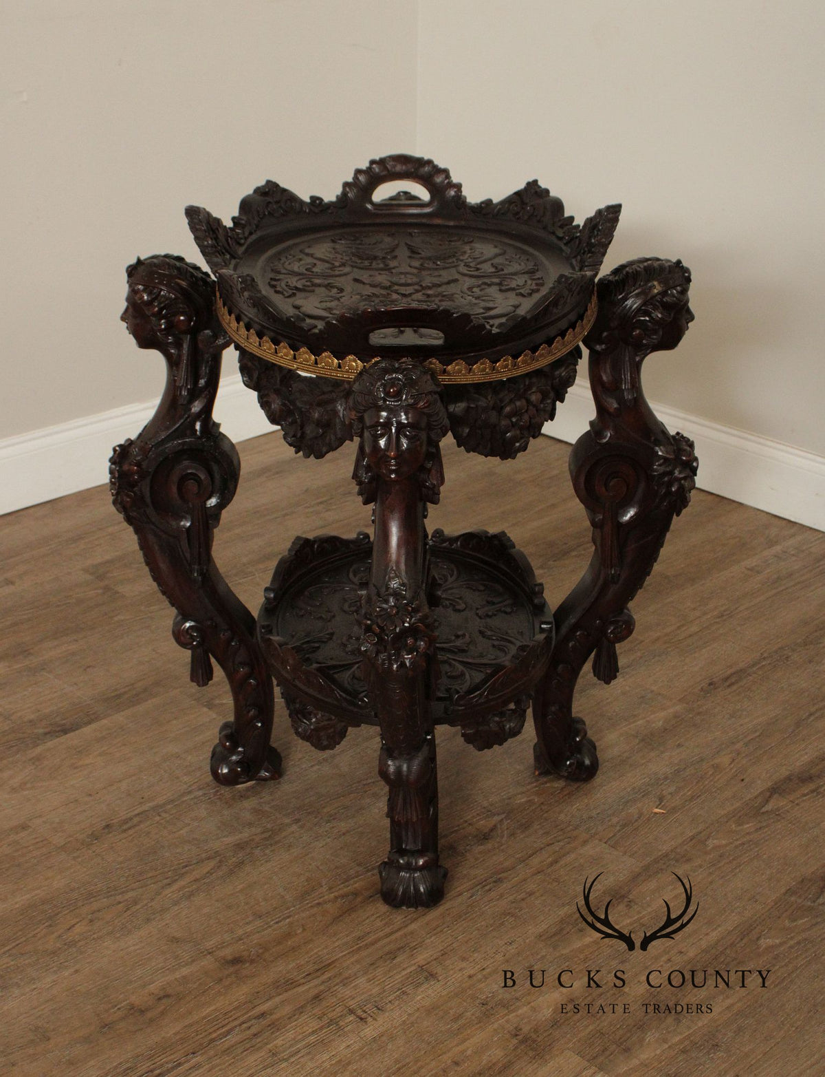 Antique Italian Renaissance Revival Carved Side Table