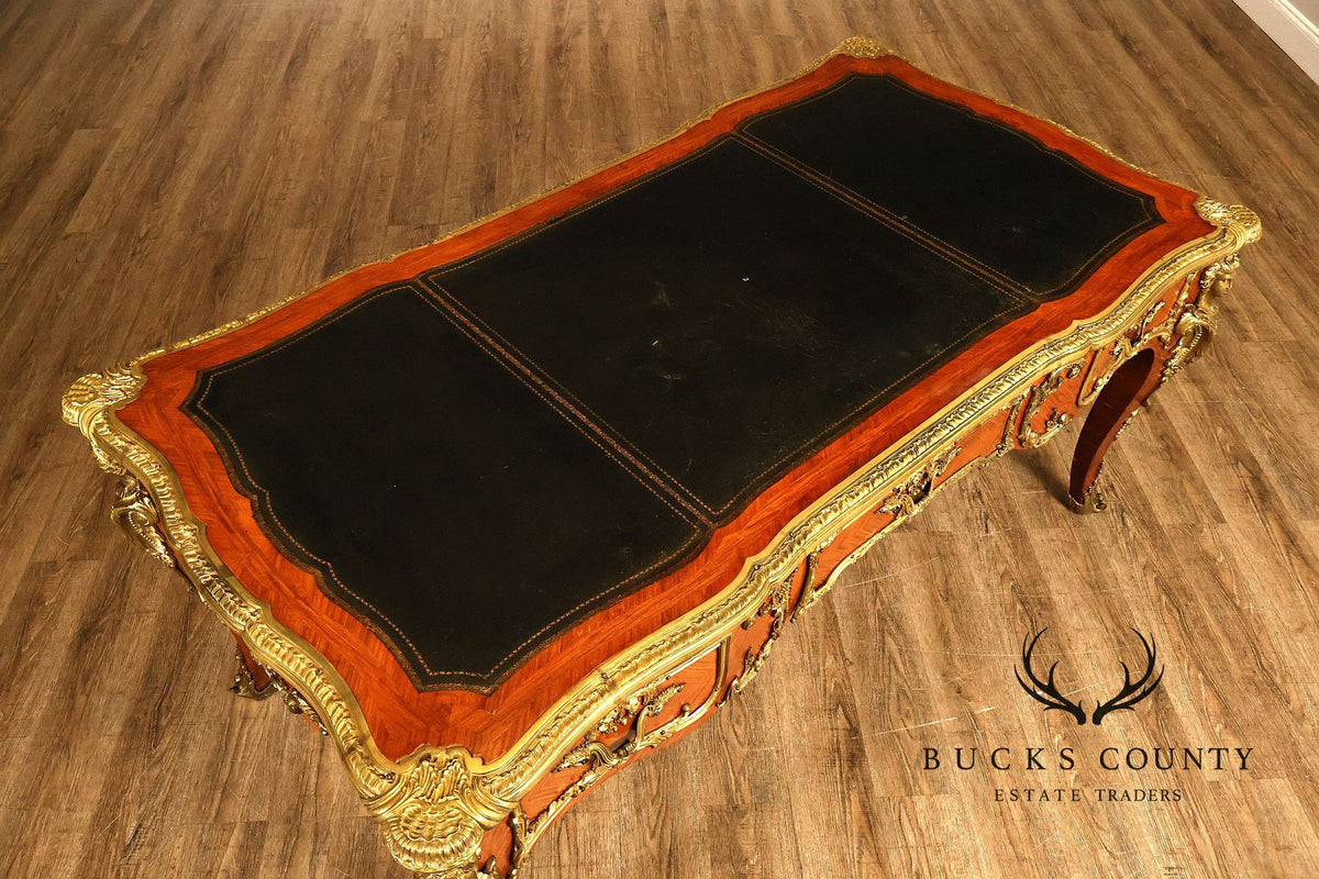 French Napoleon III Style Leather Top Executive Desk