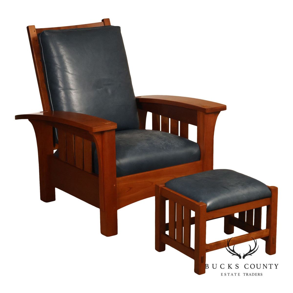 Stickley Mission Collection Cherry Bow Arm Morris Chair and Ottoman