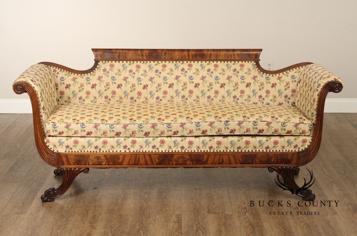 Antique American Empire Carved Mahogany Sofa