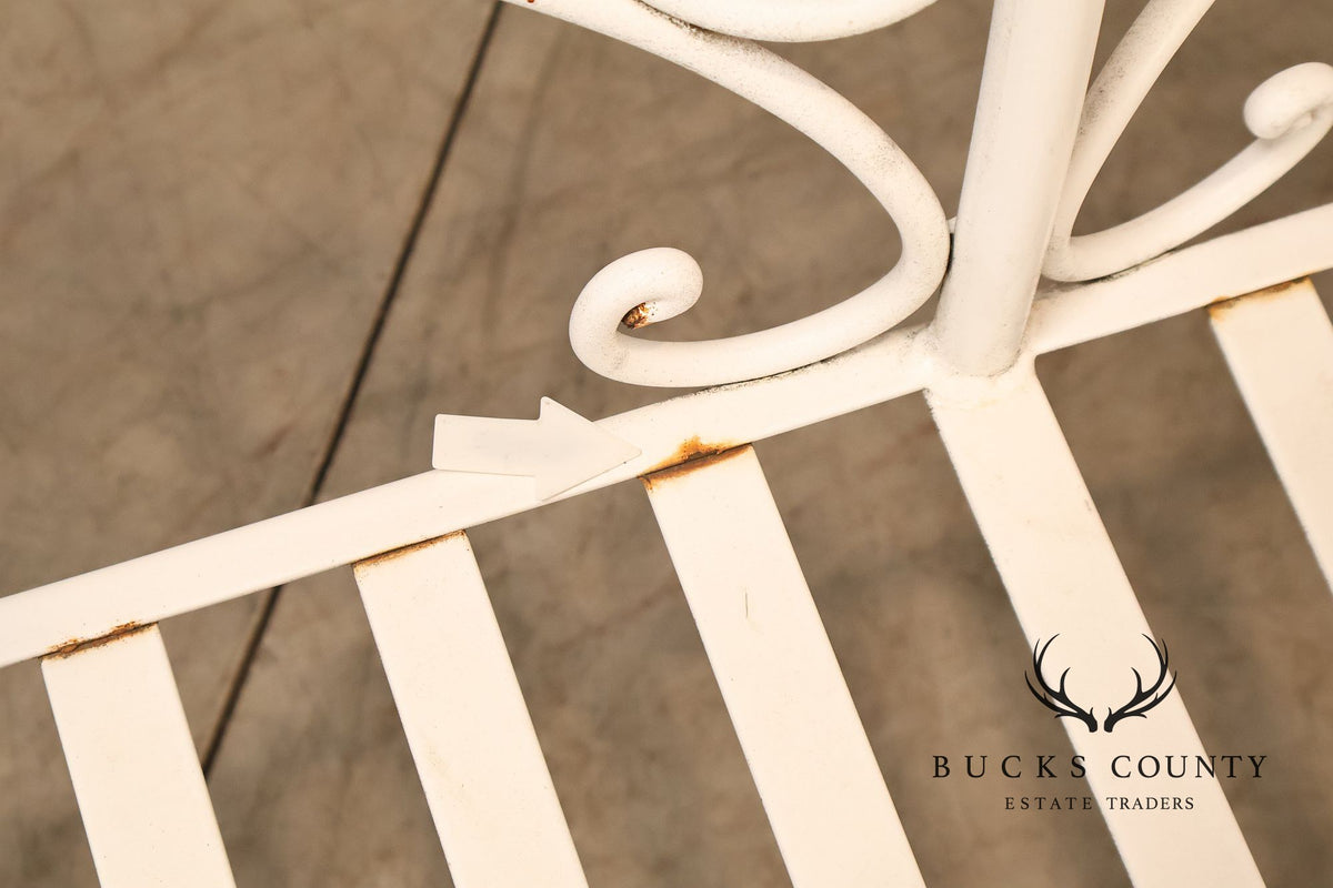 Woodard Vintage White Painted Wrought Iron Garden Bench With Scrollwork Back