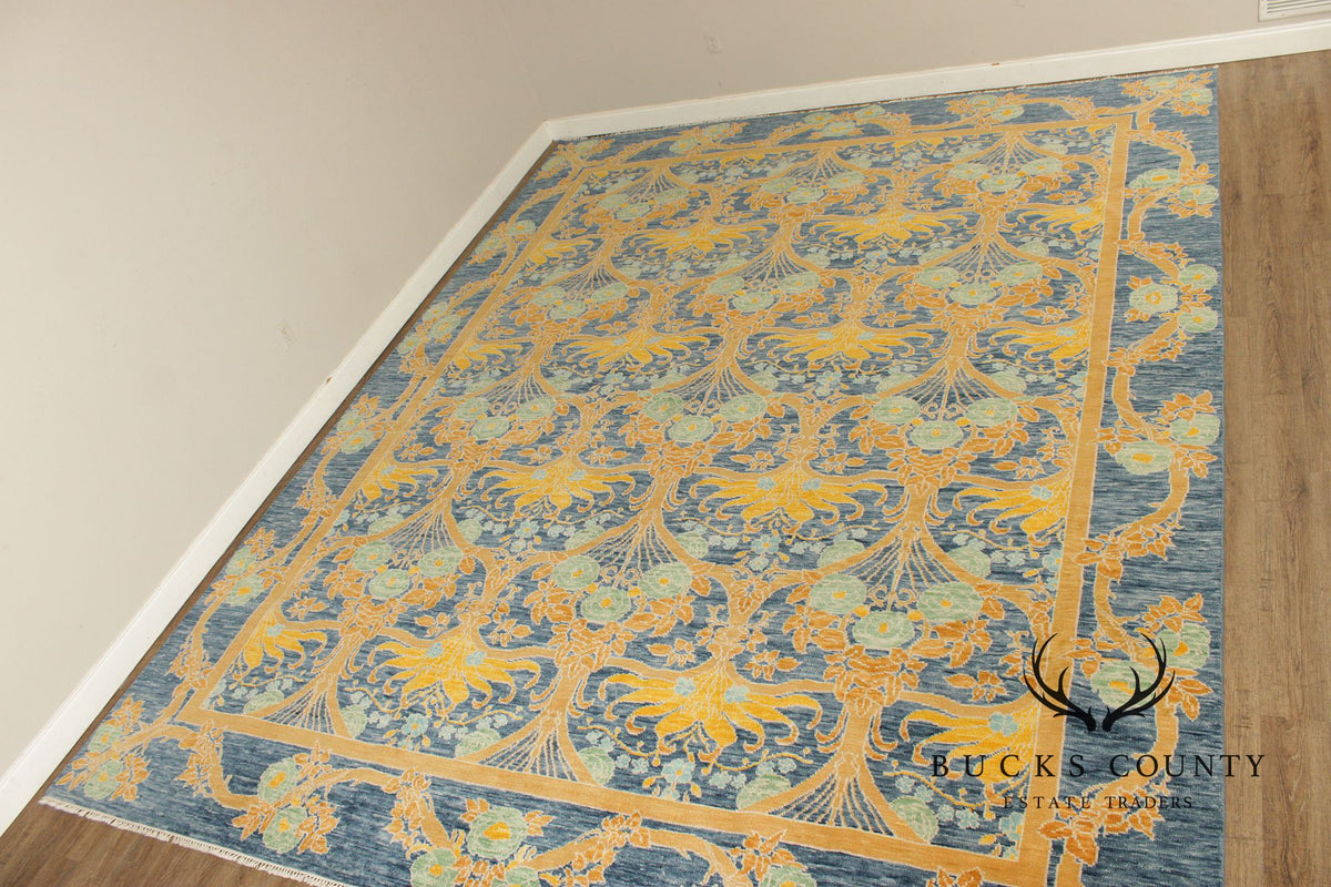 Golden Nile William Morris Style Large Blue And Gold Wool Area Rug