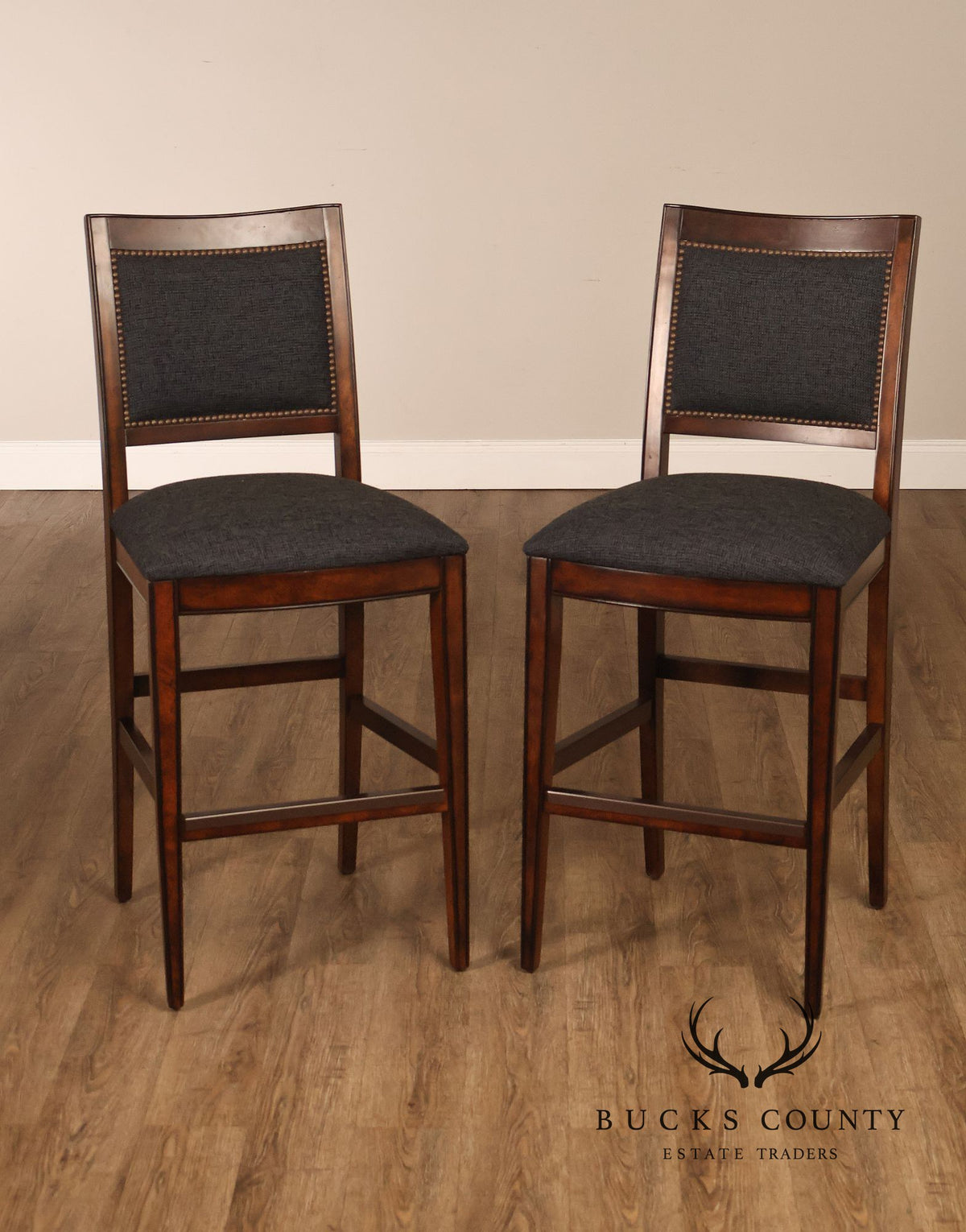Contemporary Pair of Upholstered Bar Stools