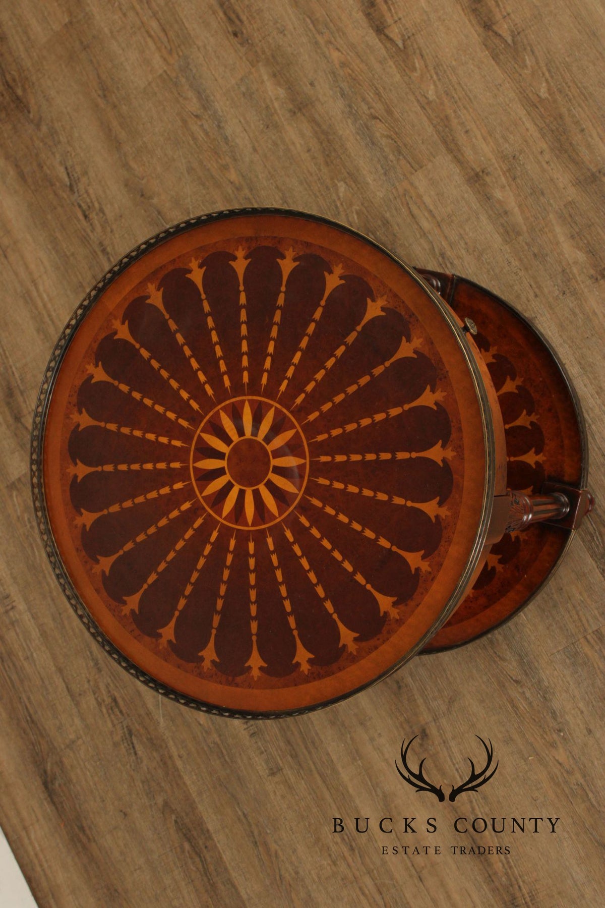 Theodore Alexander Round Two-Tier Inlaid Occasional Table
