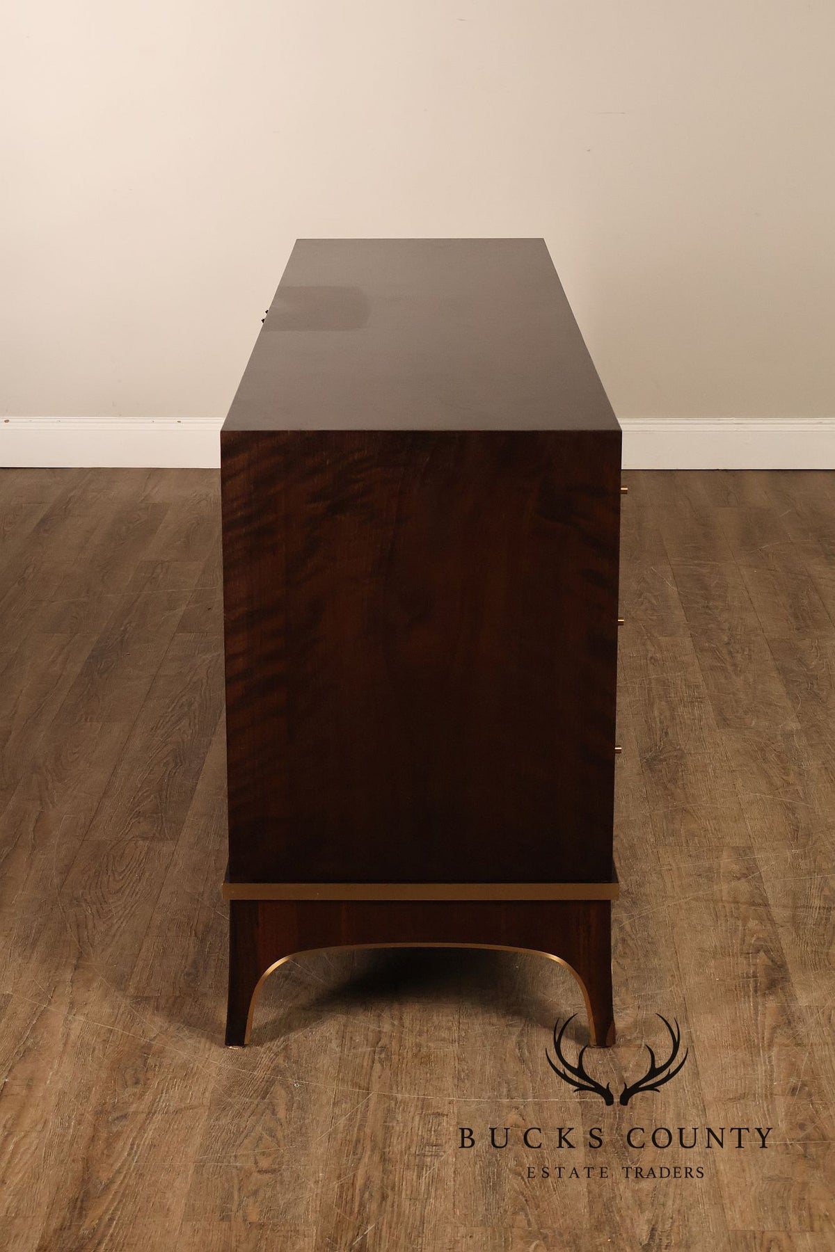 Newell Design Studio Ebonized Walnut Finish Double Dresser With Brass Trim And Six Drawers