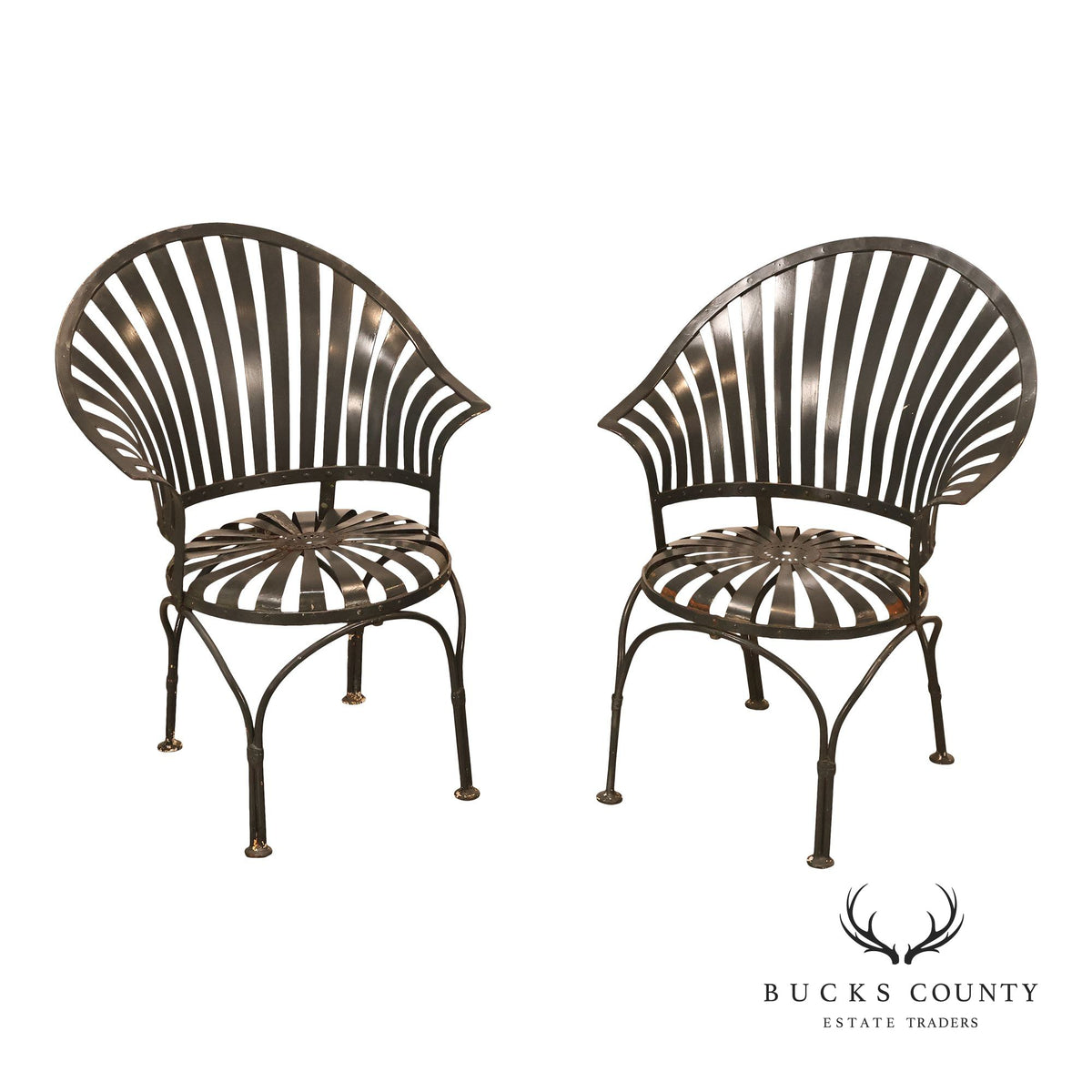 Francois Carre Pair of Outdoor Patio Fanback Armchairs